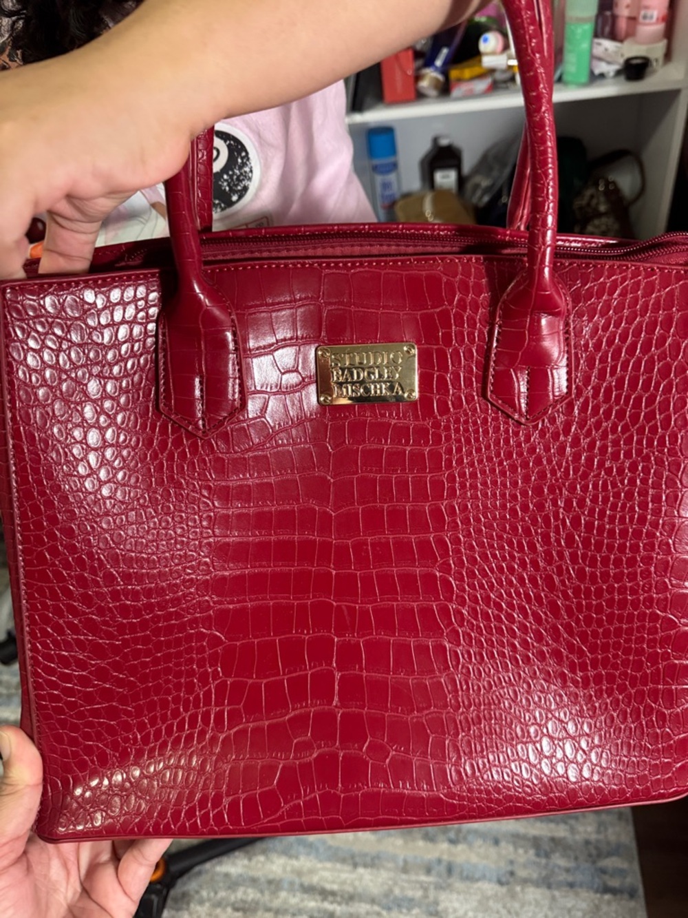 Red Croc-Embossed Tote Bag